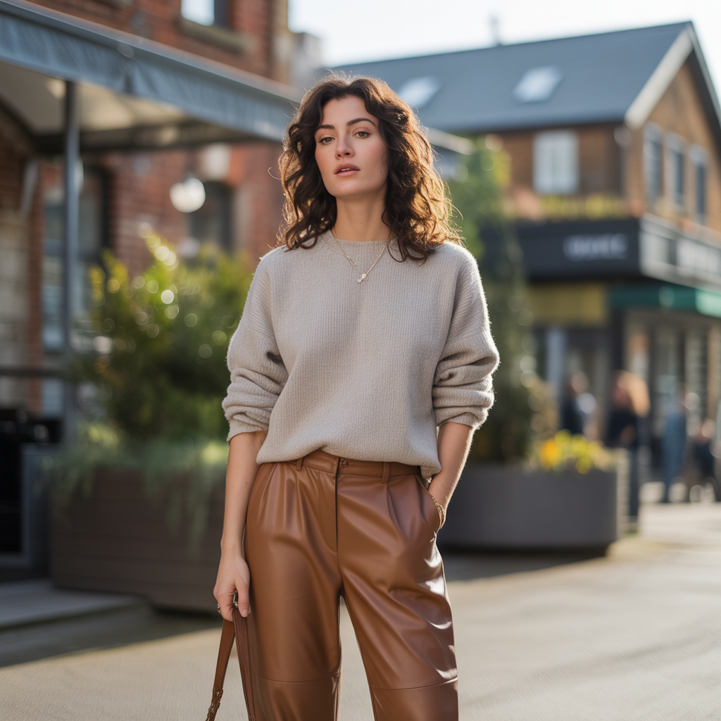 Leather Pants with a Simple Knit Top