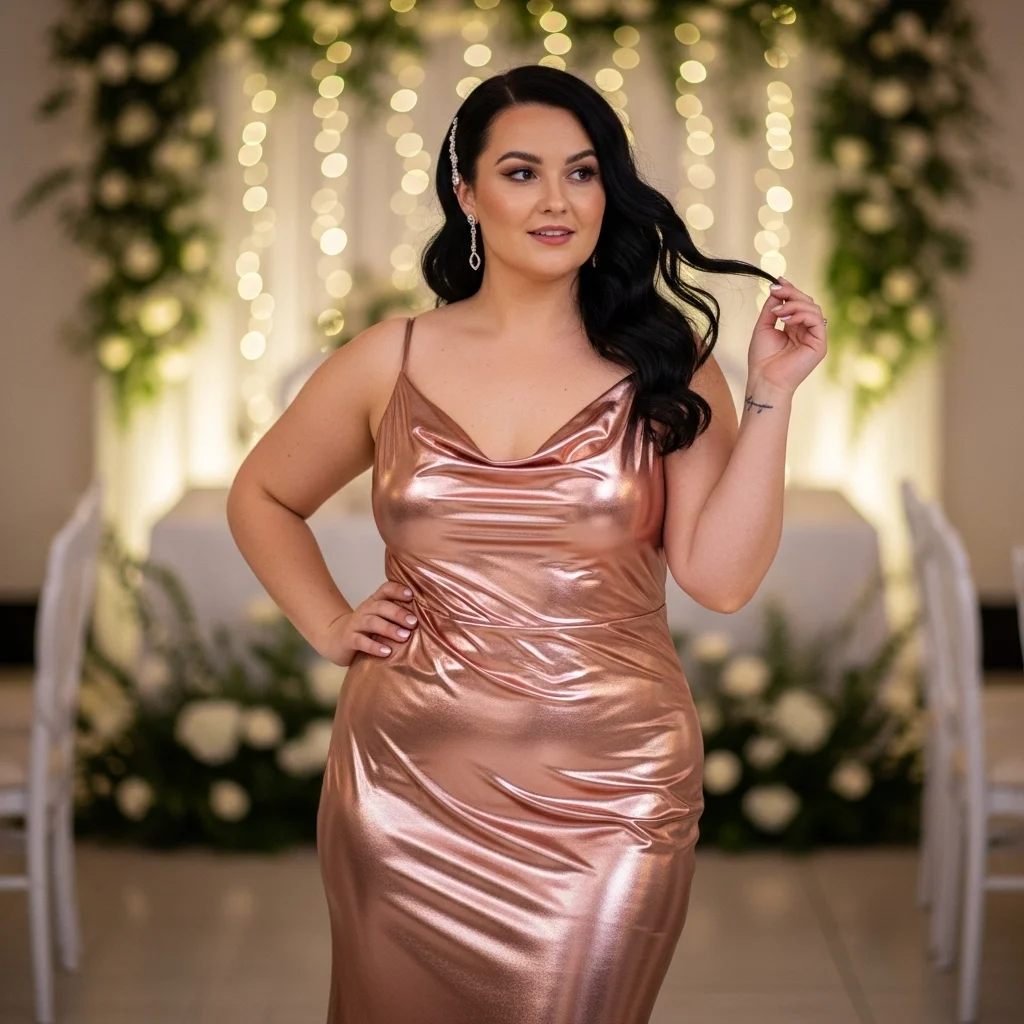 Liquid Metallic Rose Gold Slip Gown