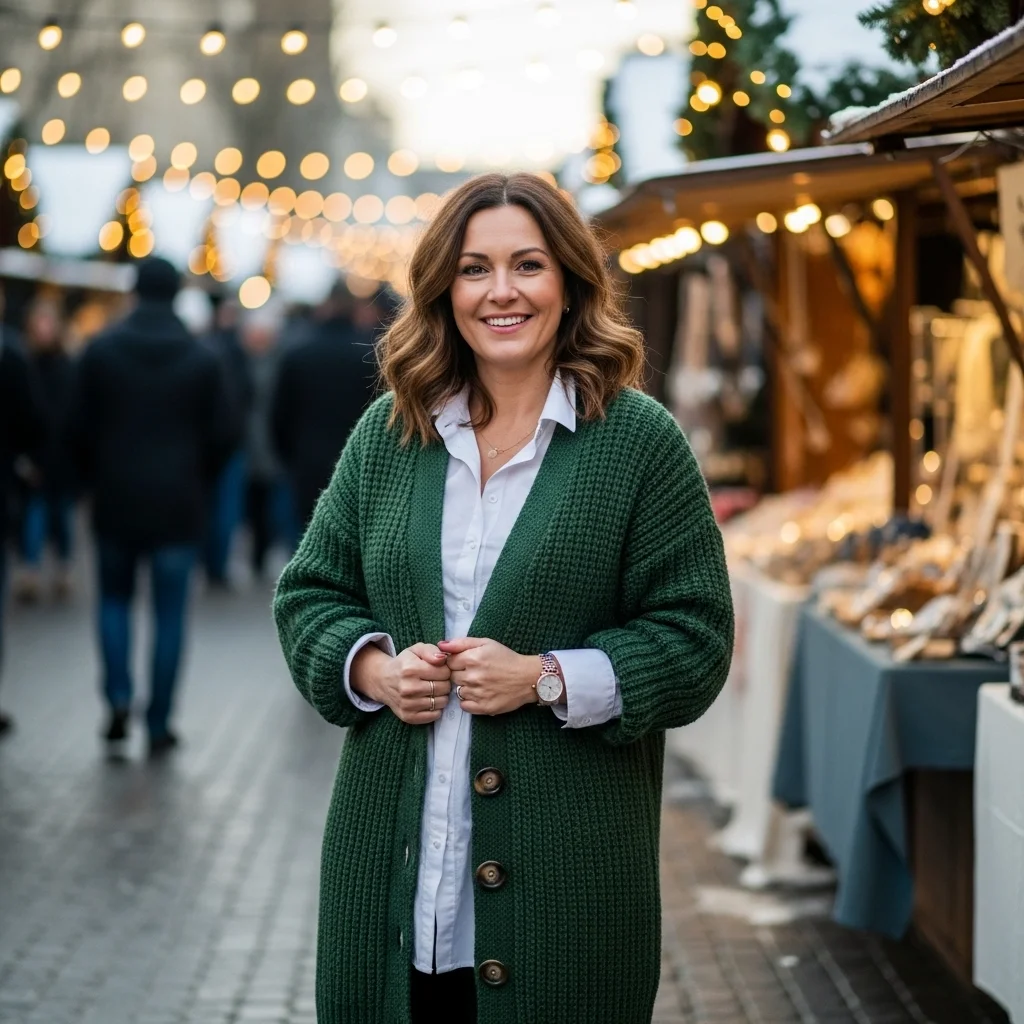 Long Cardigan with a Button-Down Shirt