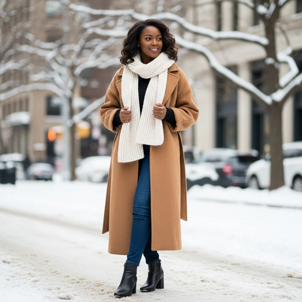 Long Wool Coat and Ankle Boots