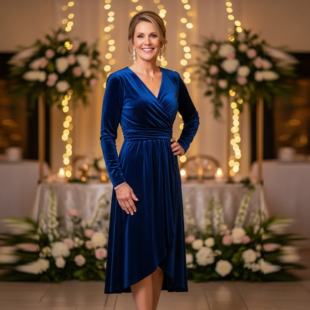 Midnight Blue Velvet Wrap Midi Dress