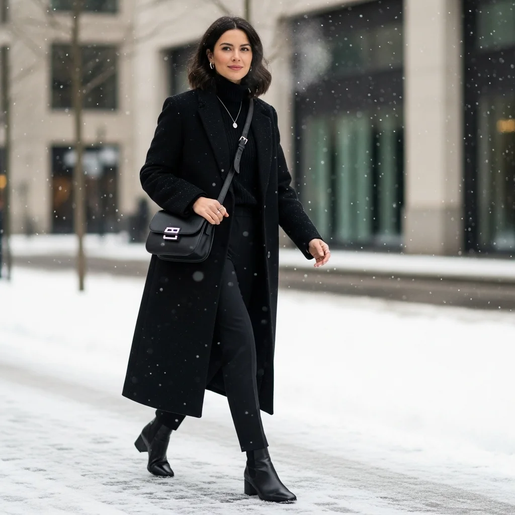 Minimalist All-Black Winter Look