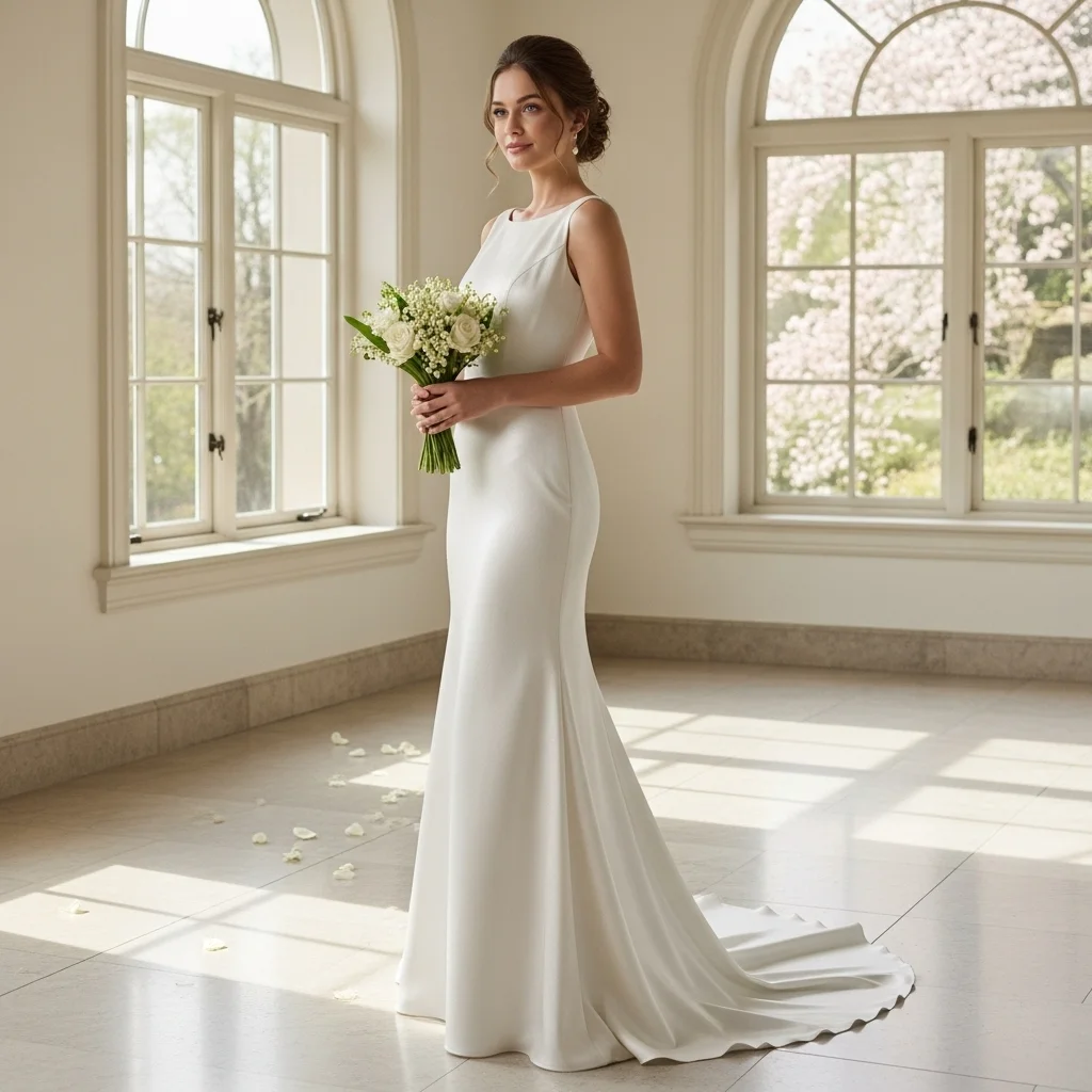 Minimalist Silk Mermaid Gown with Small Train