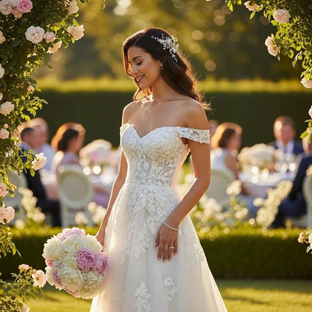 Off-Shoulder A-Line Dress with Subtle Detail