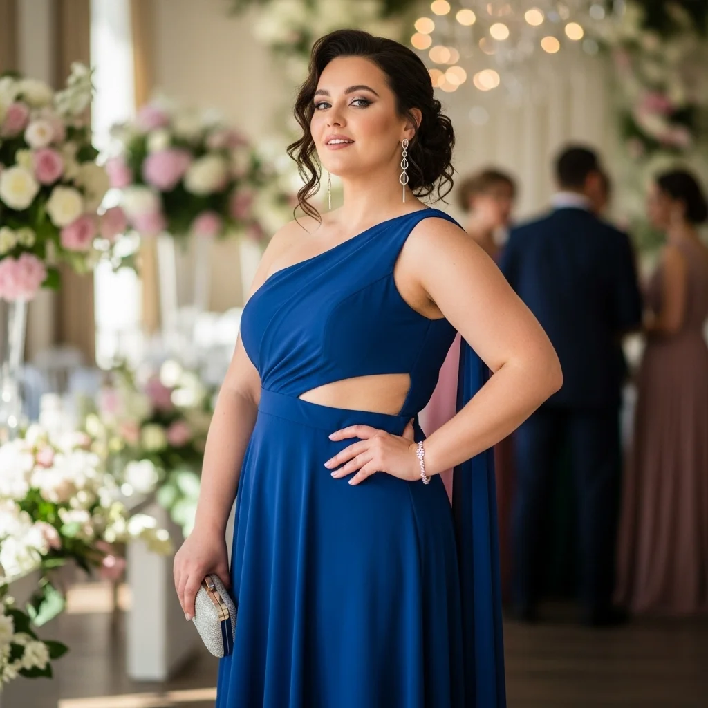 One-Shoulder Cutout Sapphire Drama