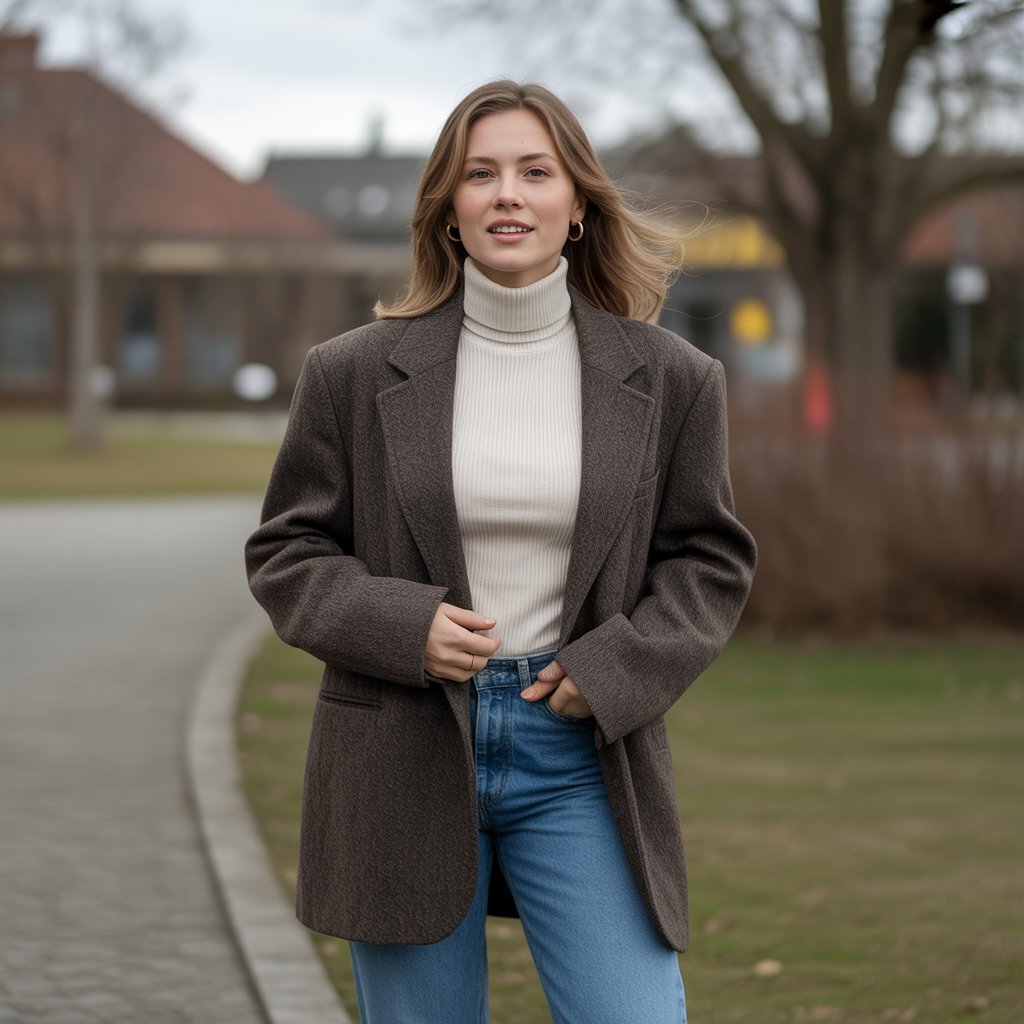 Oversized Blazer with Turtleneck and Jeans