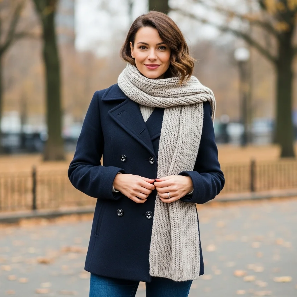 Pea Coat and a Chunky Scarf