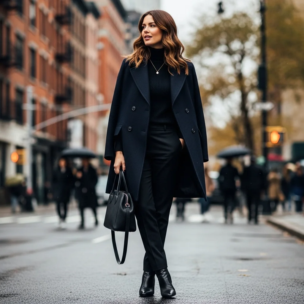 Pea Coat over a Monochrome Look