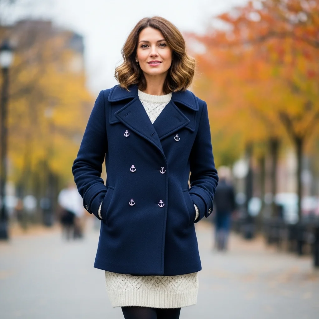 Pea Coat with Sweater Dress