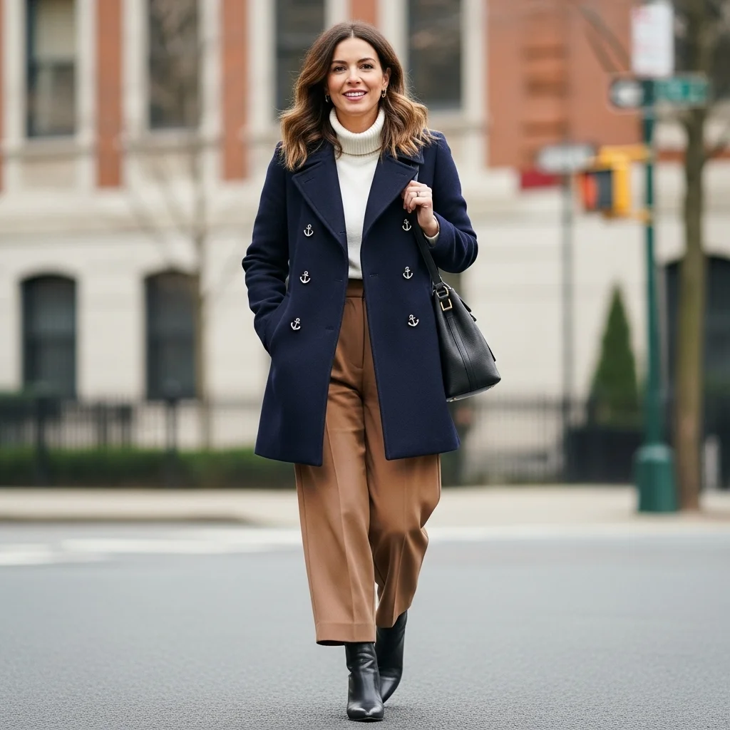 Pea Coat with Wide-Leg Pants