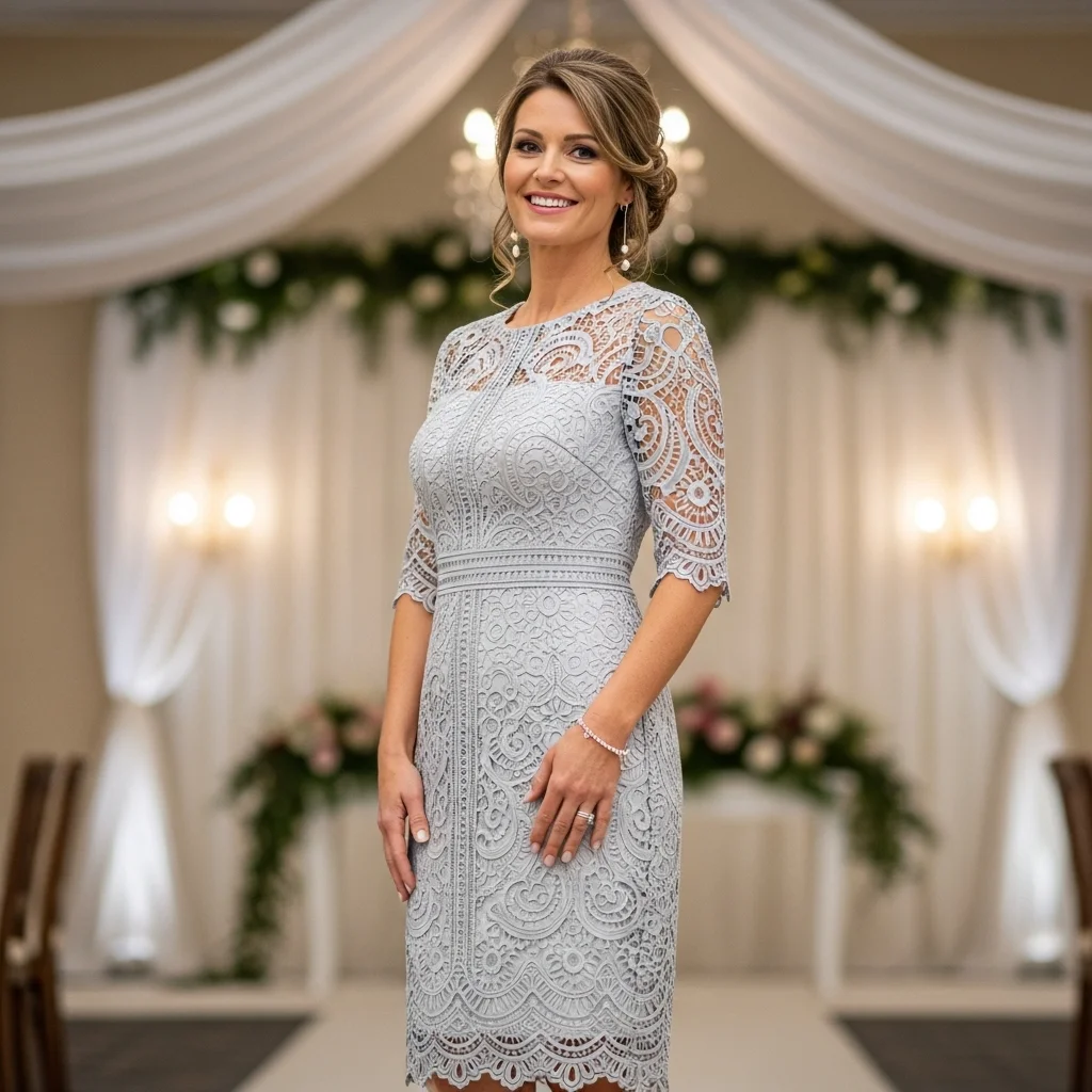 Pearl Grey Lace Midi with Scalloped Finish