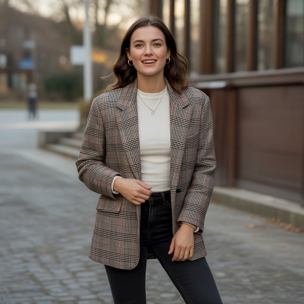 Plaid Blazer with Black Skinny Jeans
