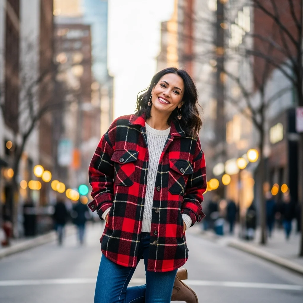 Plaid Shacket Over a Lightweight Sweater