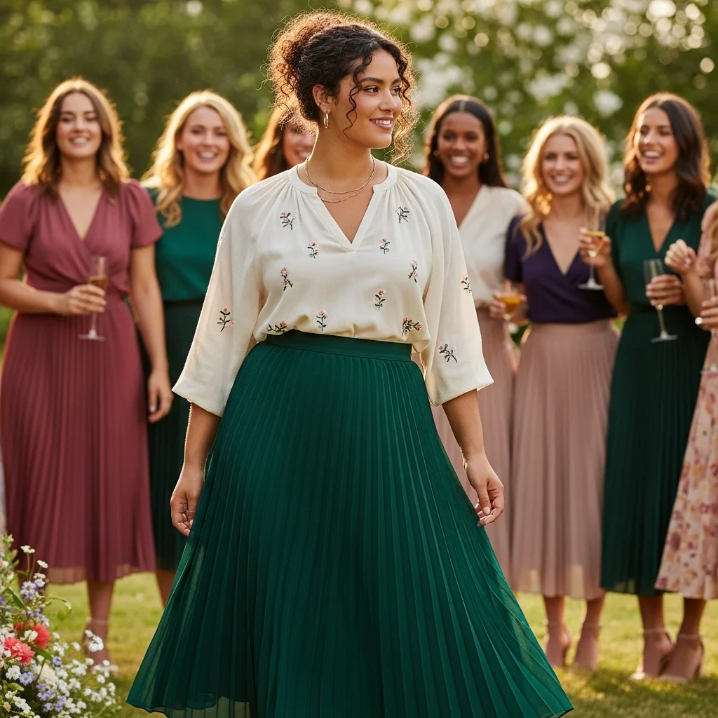 Pleated Midi Skirt and a Blouse