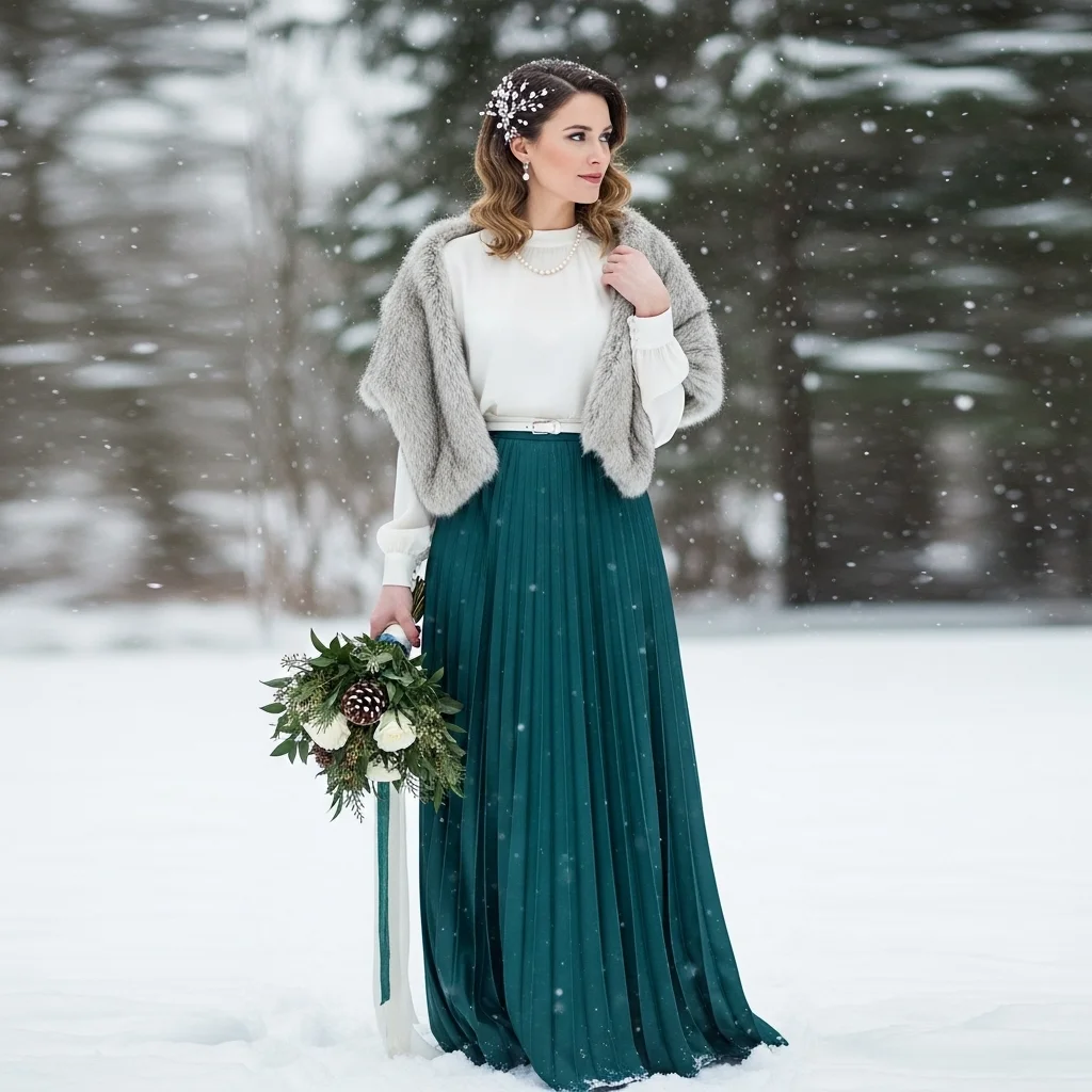 Pleated Skirt and a Silk Blouse