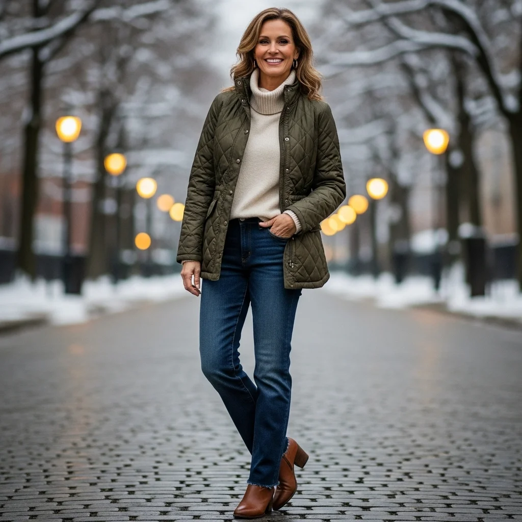 Quilted Jacket with Straight-Leg Denim