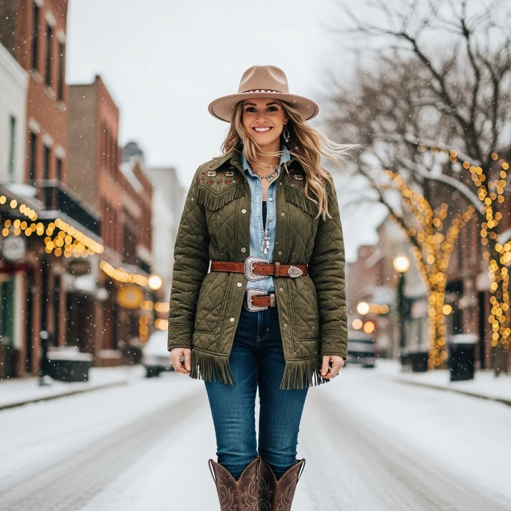 Quilted Jacket with Western Accessories