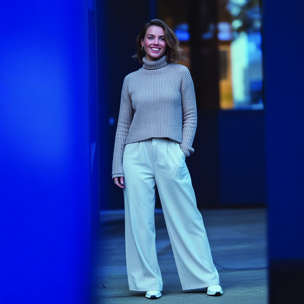 Ribbed Turtleneck and Wide-Leg Pants