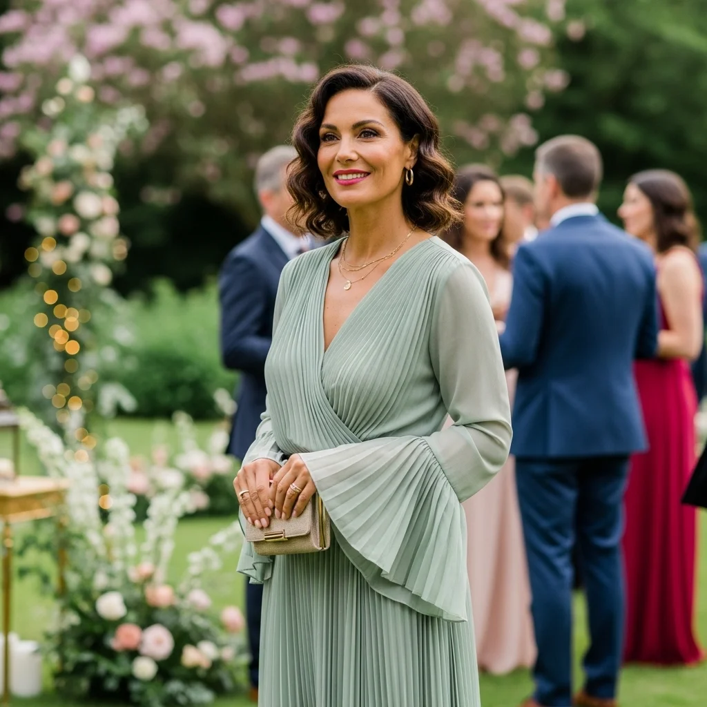 Sage Green Pleated Midi with Flowy Cuffs