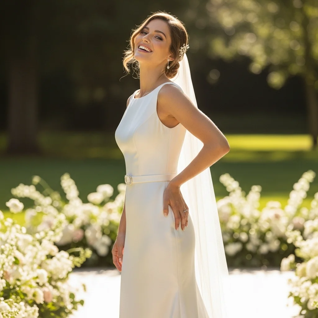 Satin Column Dress with Simple Belt