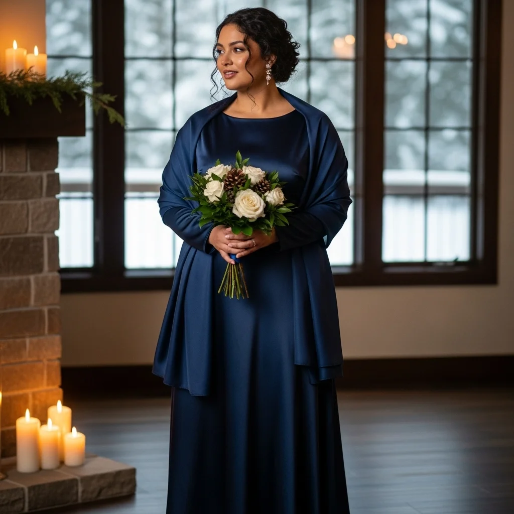 Satin Midi Dress with a Shawl