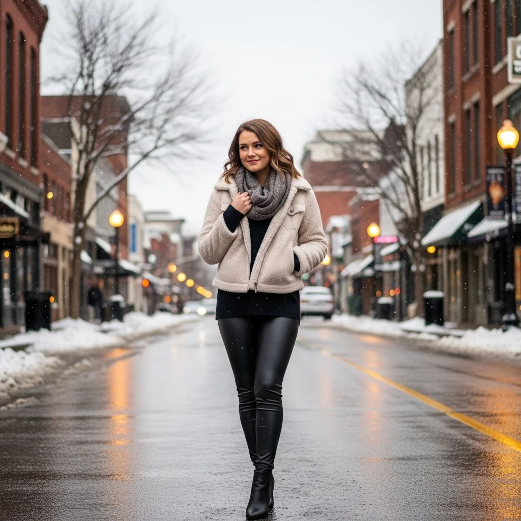 Sherpa Jacket with Leather Leggings