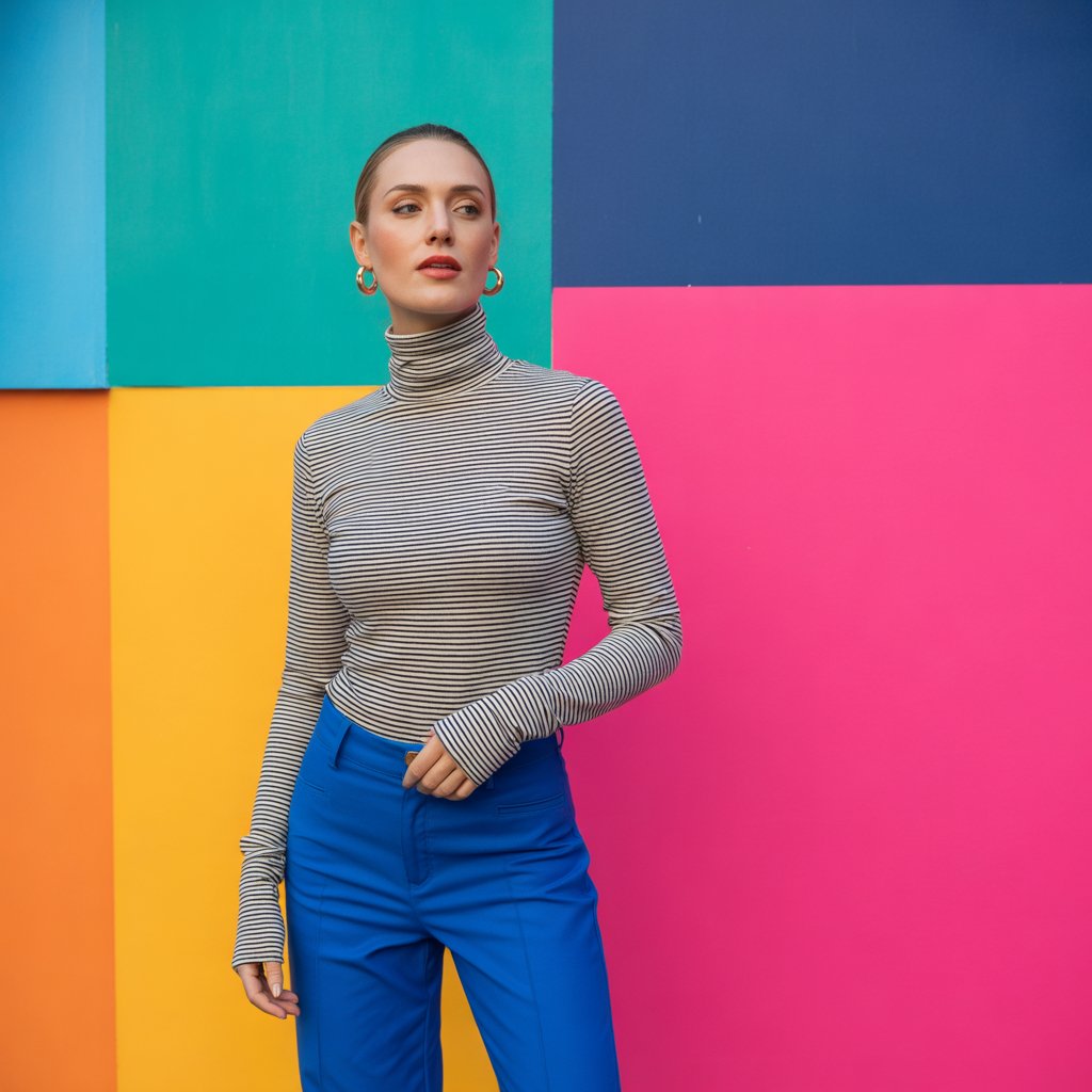 Striped Turtleneck and Solid Bottoms