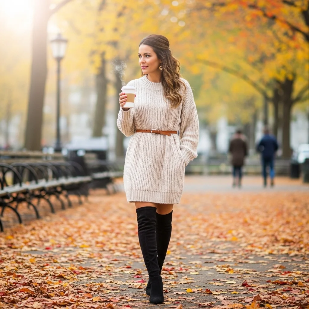 Sweater Dress and Over-the-Knee Boots
