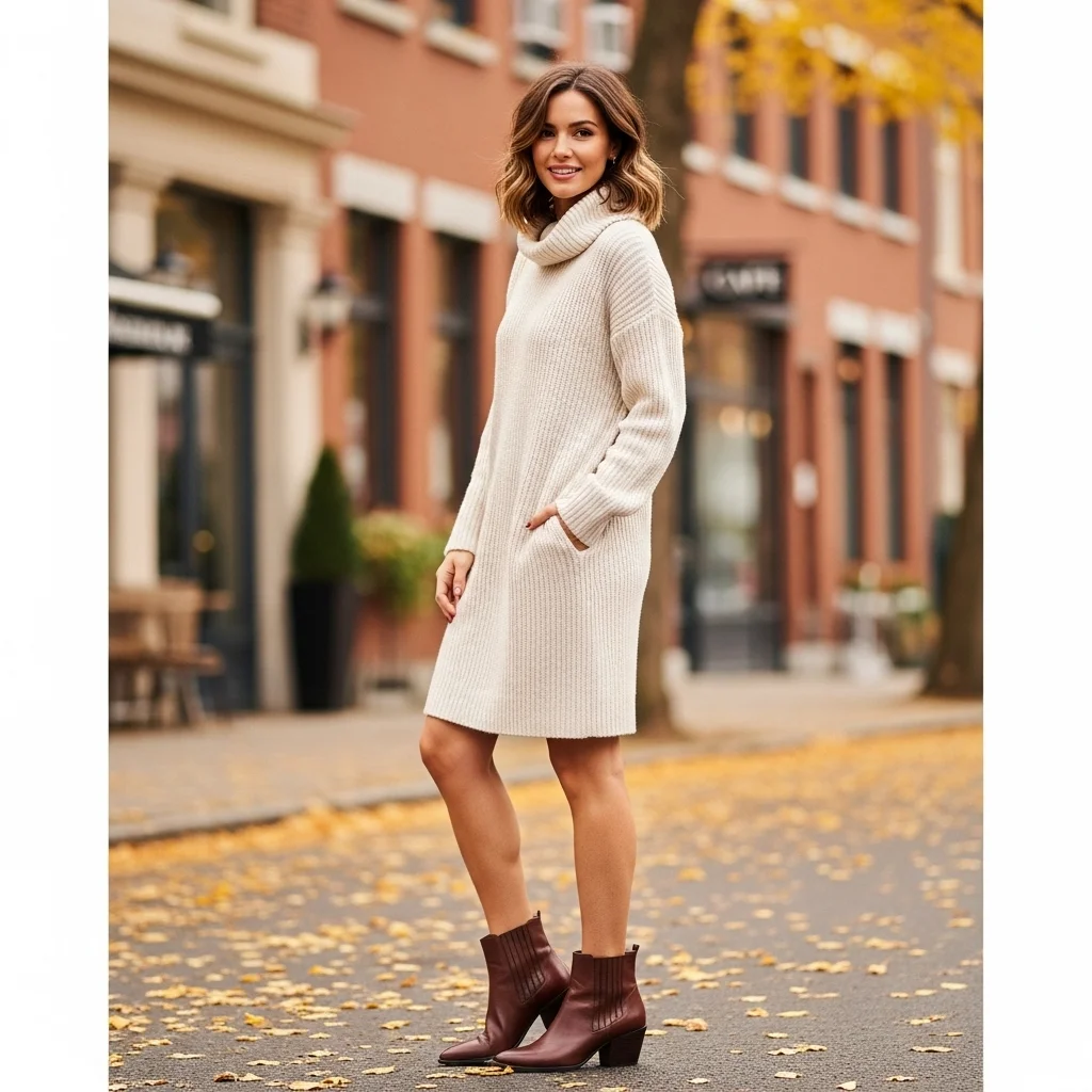 Sweater Dress with Ankle Boots