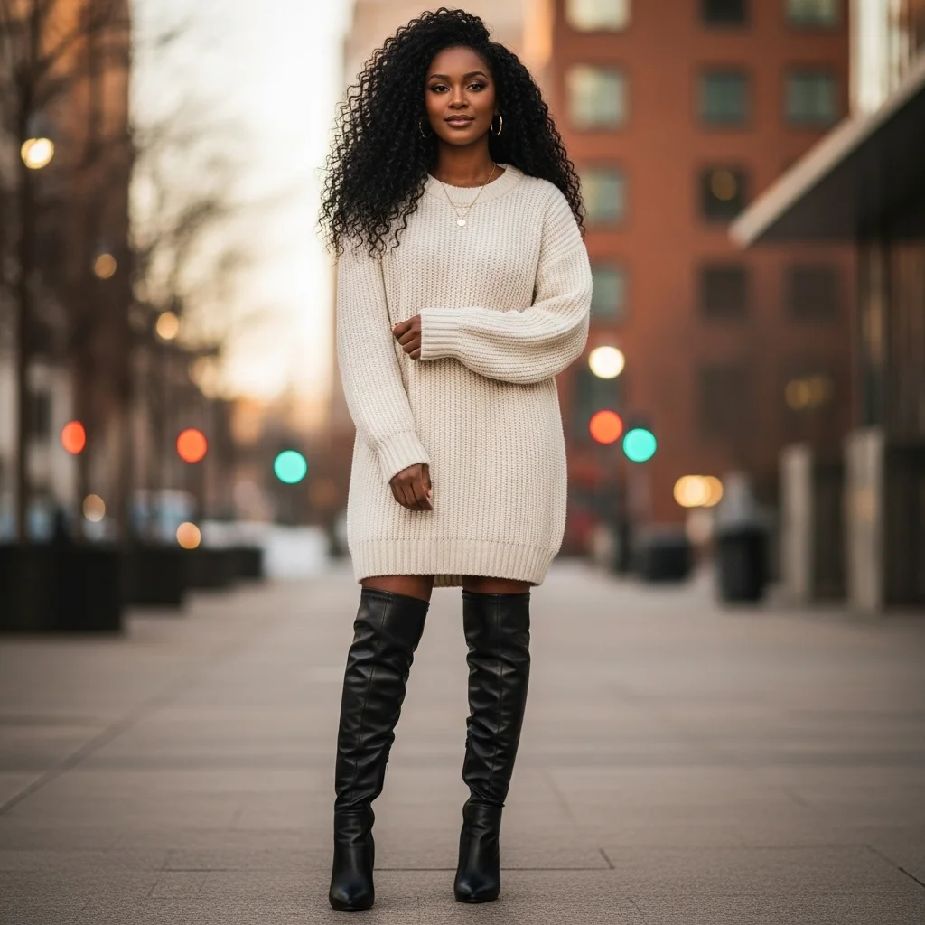 Sweater Dress with Knee-High Boots
