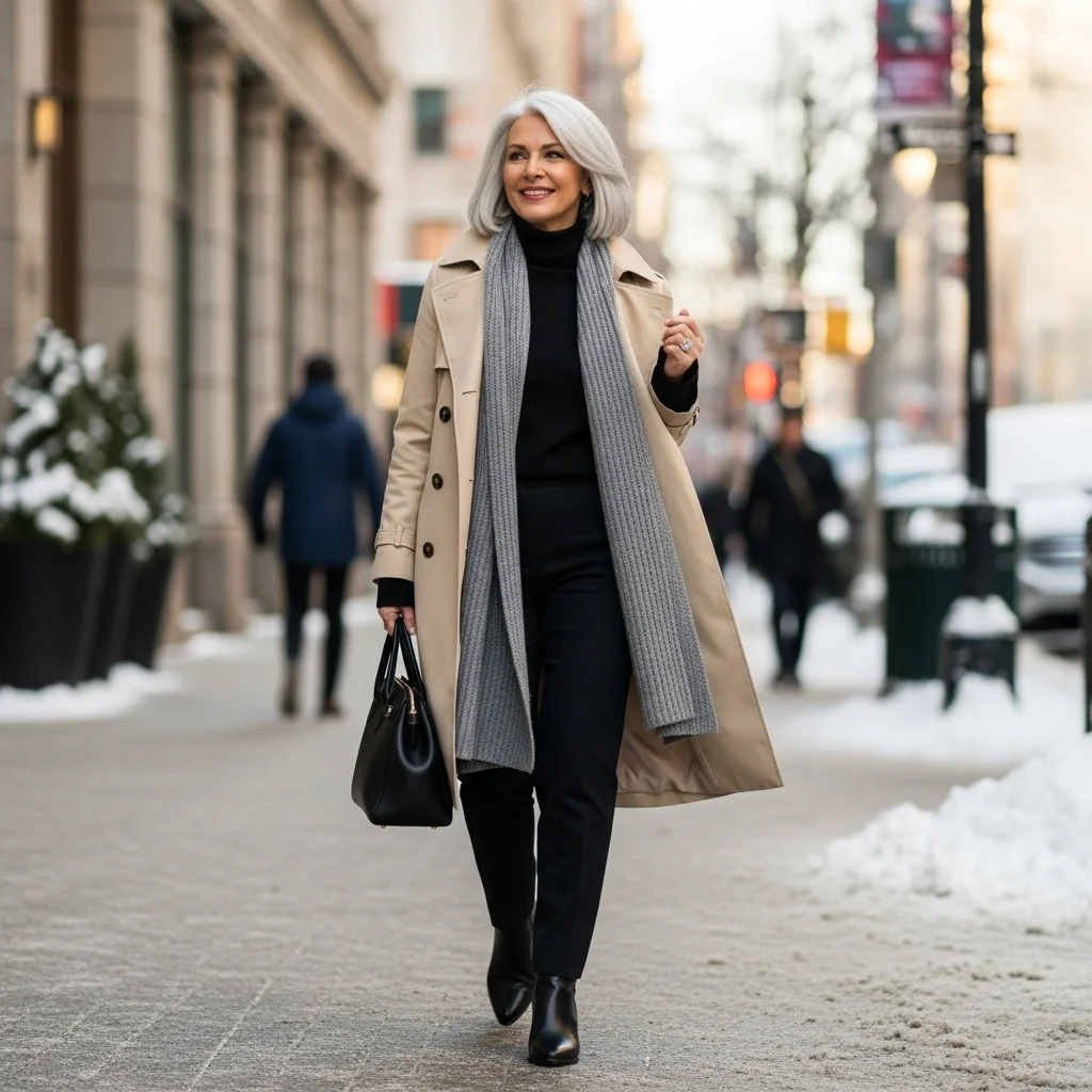 Trench Coat Over a Monochrome Outfit