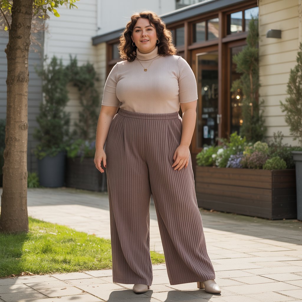 Turtleneck Top with Wide-Leg Pants