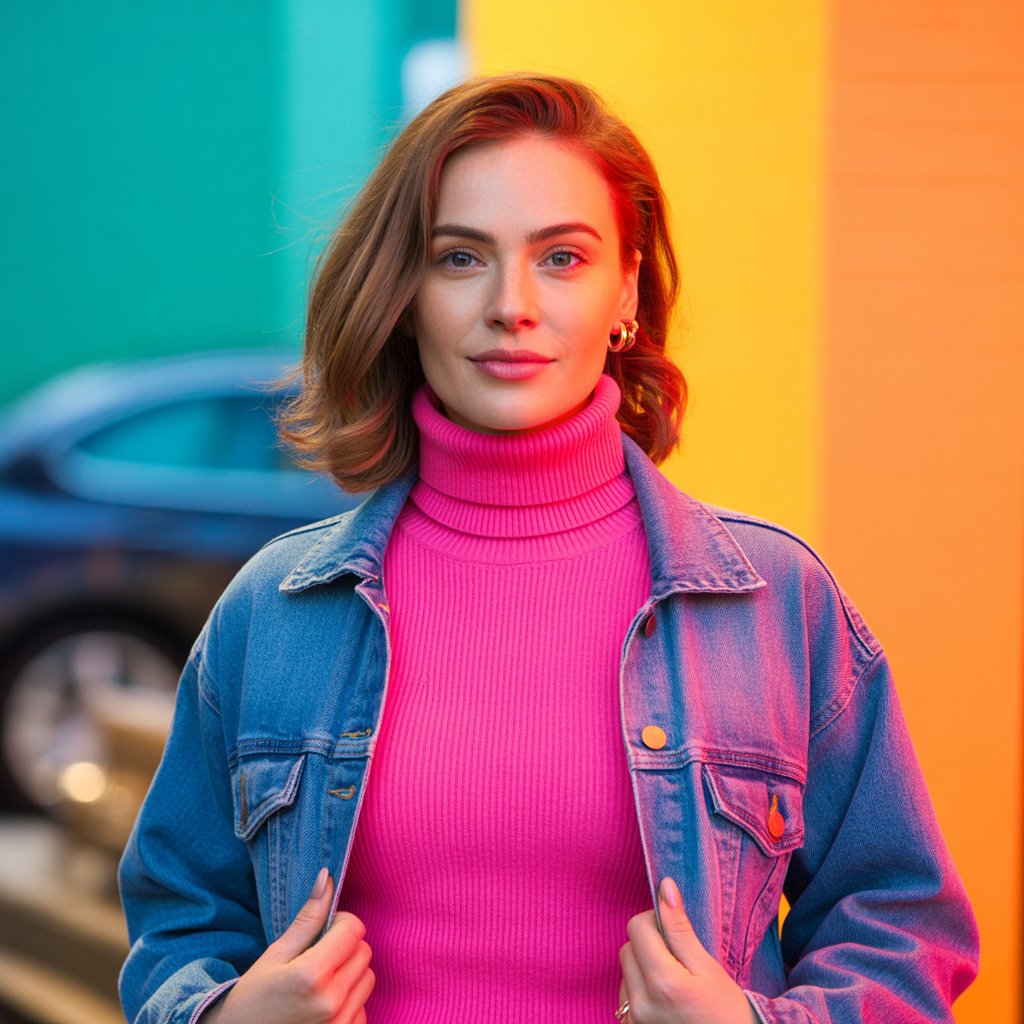 Turtleneck and Denim Jacket Layering
