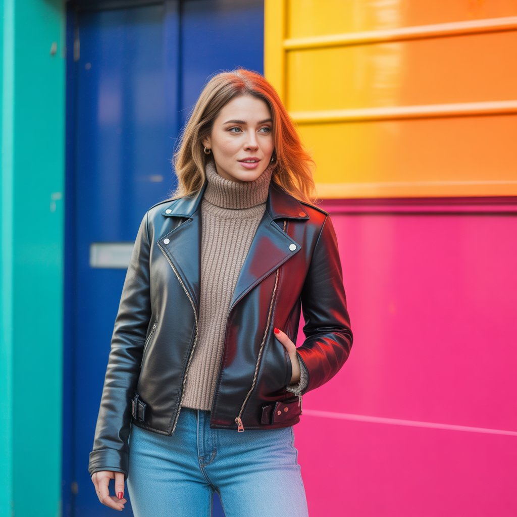 Turtleneck and Leather Jacket