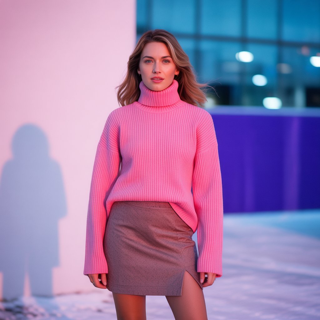 Turtleneck and Mini Skirt Combo
