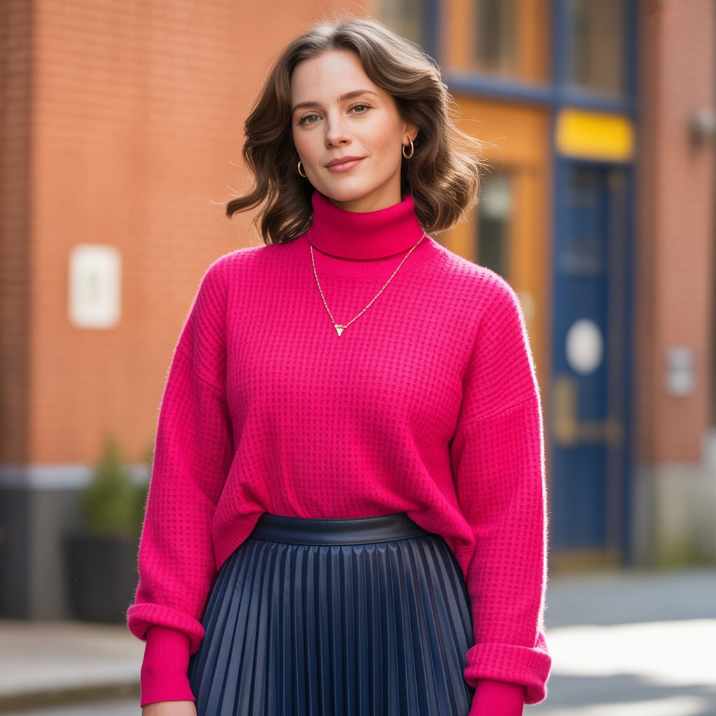 Turtleneck and Pleated Skirt Match