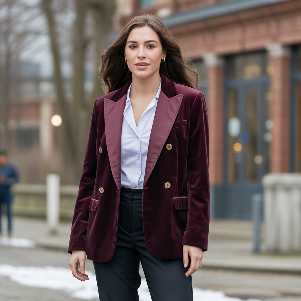 Velvet Blazer with Black Trousers