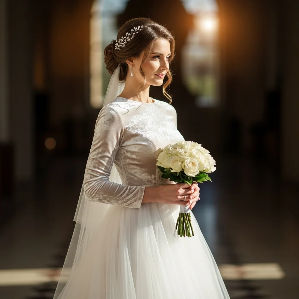 Velvet and Tulle Dress with Modest Skirt