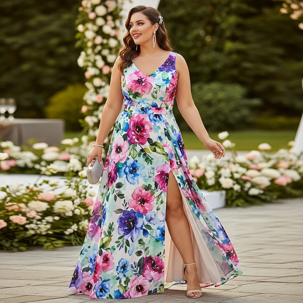 Watercolor Floral Maxi with Thigh-High Slit