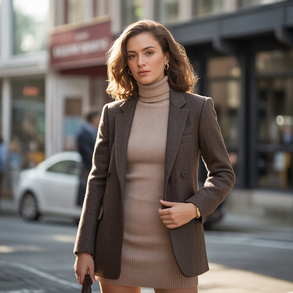 Wool Blazer with Turtleneck Dress