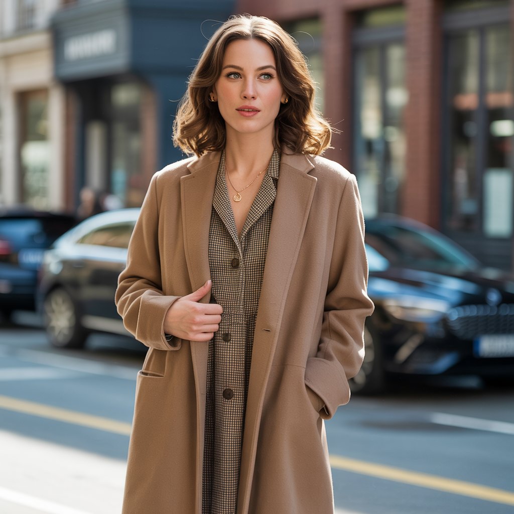 Wool Coat with Midi Dress