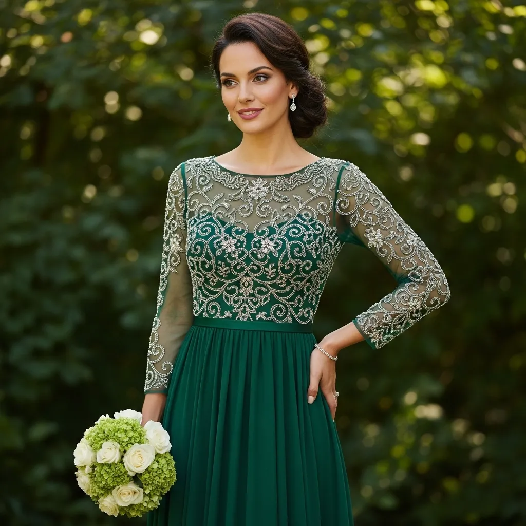 Beaded Illusion Long-Sleeve Midi
