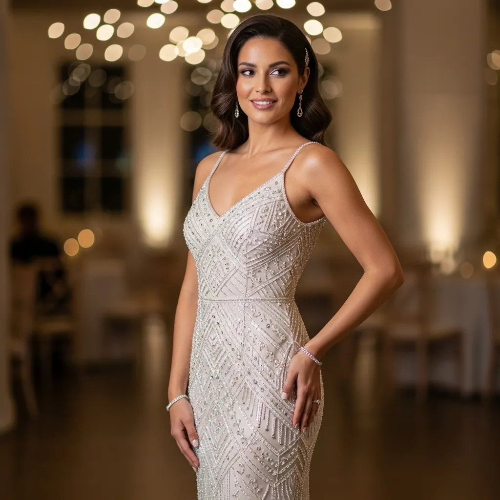 Beaded Sheath Dress with Subtle Shine