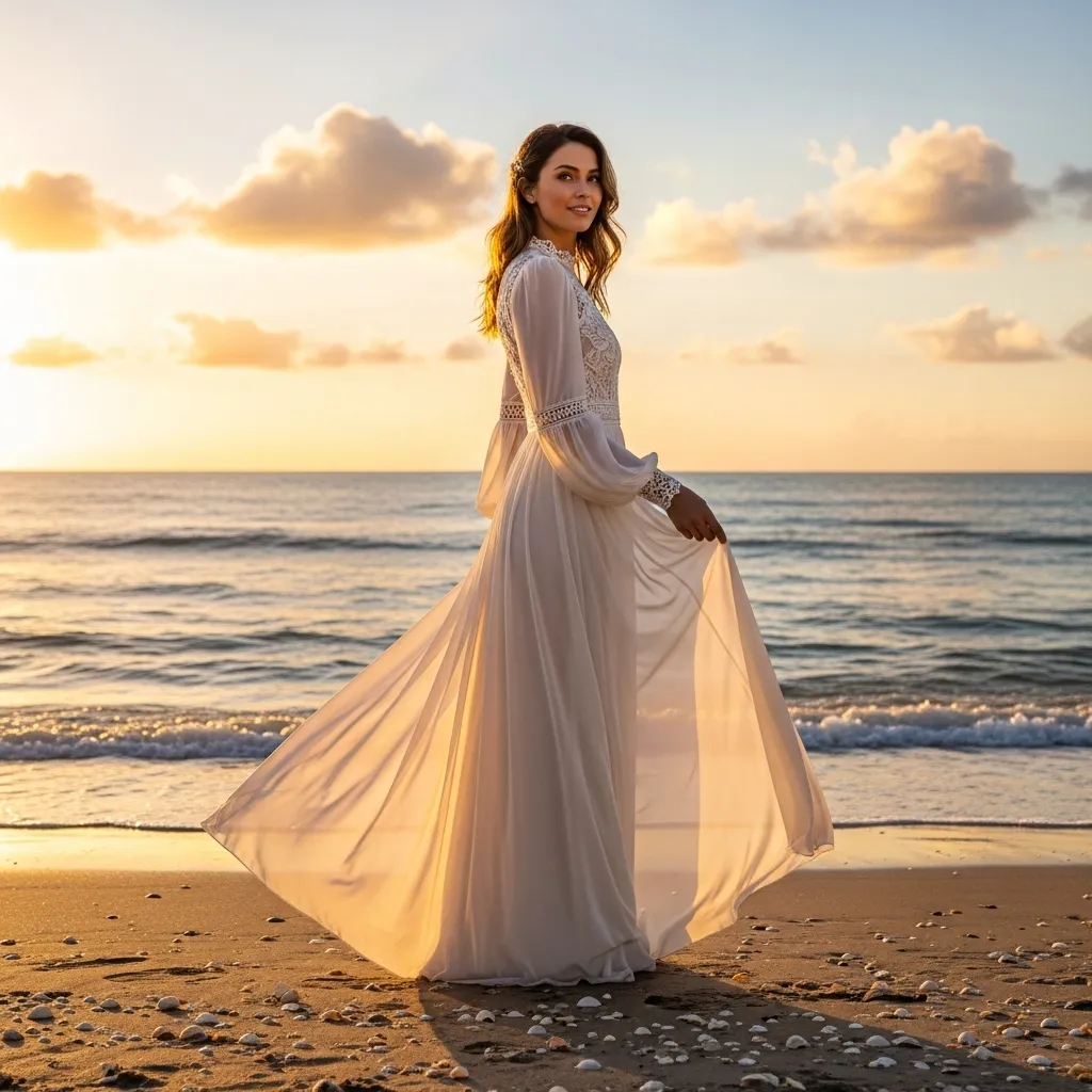 Bishop Sleeve Boho Chiffon Gown
