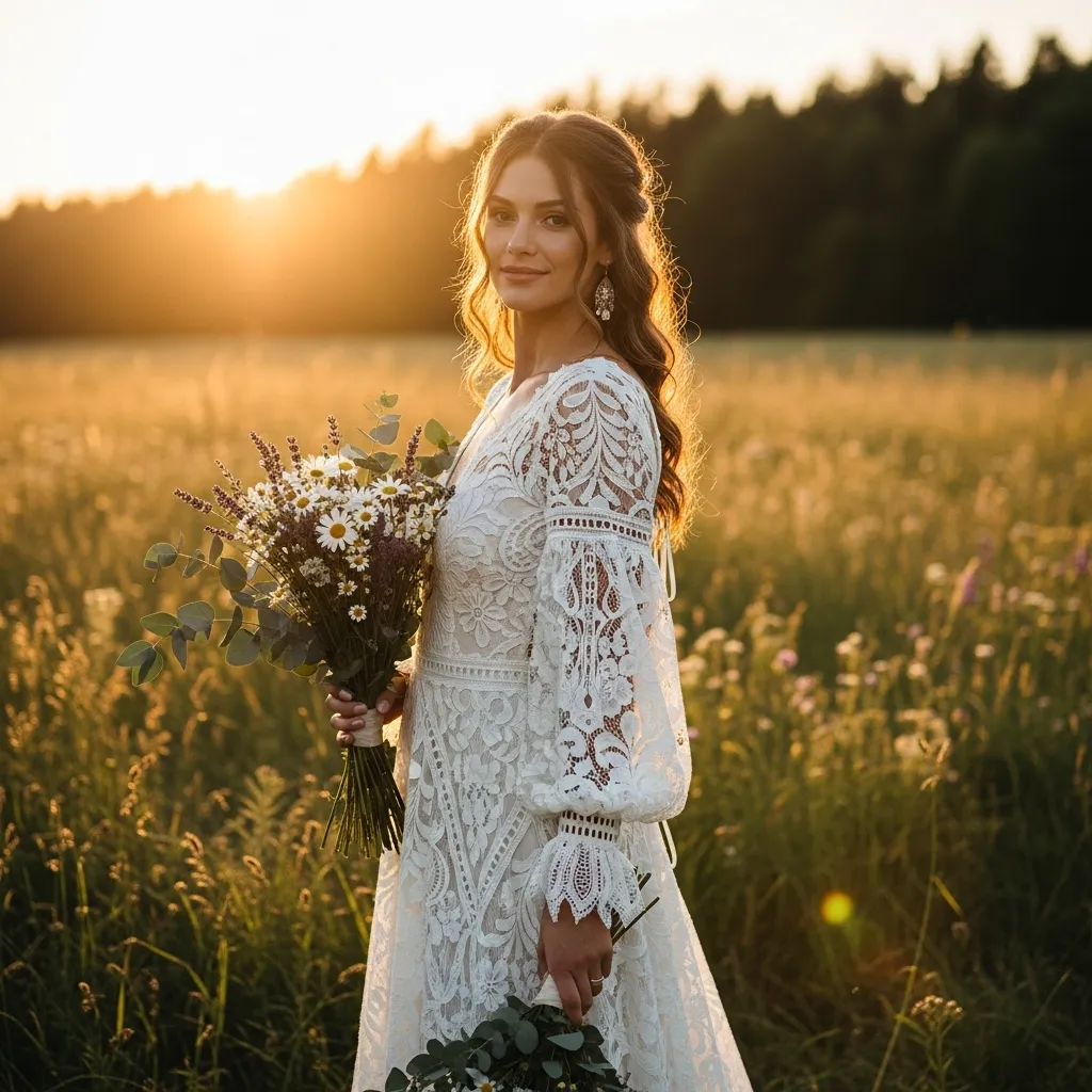 Bishop Sleeve Boho Lace Gown