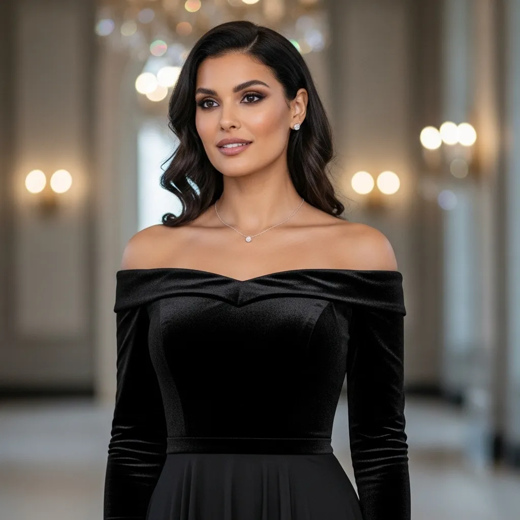 Black Velvet Off-the-Shoulder Dress