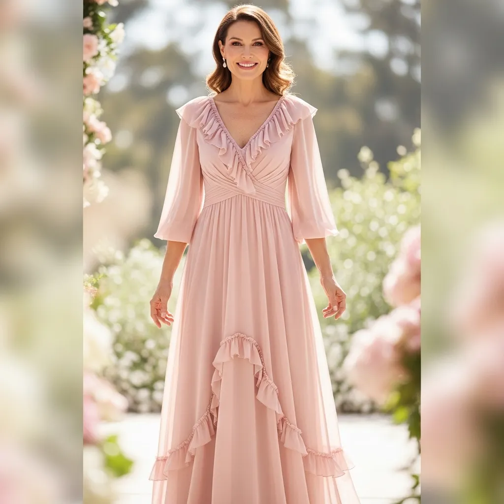 Blush Pink Chiffon Maxi with Ruffles