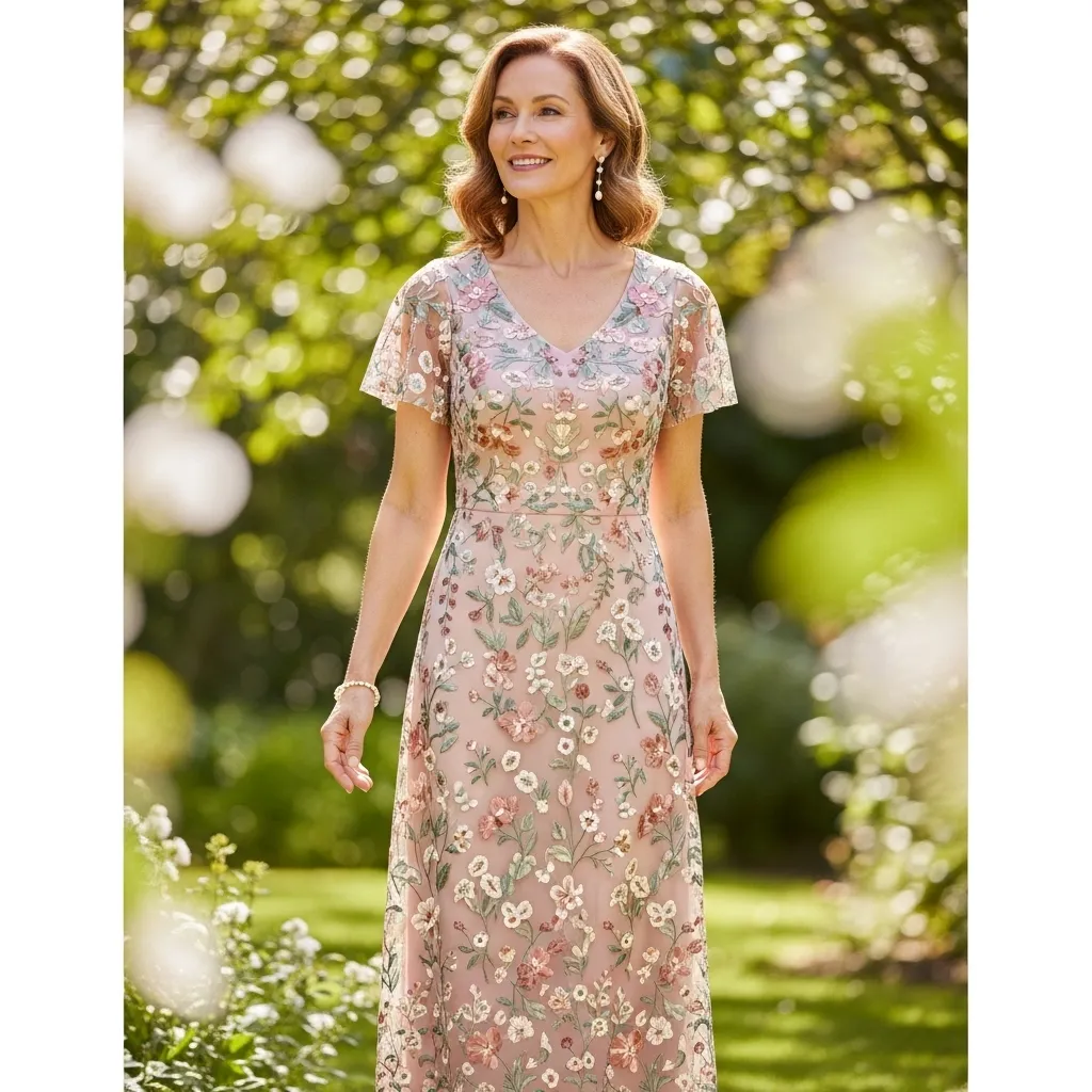 Blush Pink Floral Embroidered Maxi Dress