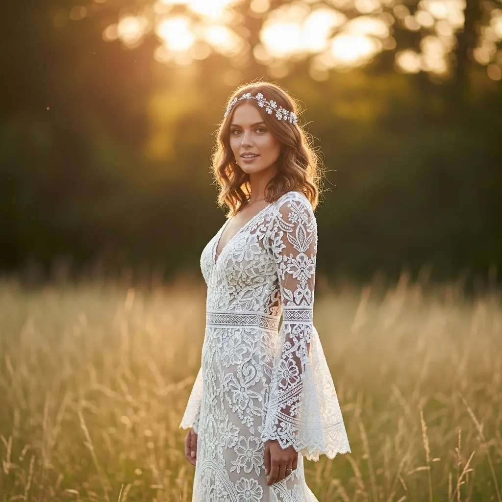 Bohemian Floral Lace Maxi with Bell Sleeves
