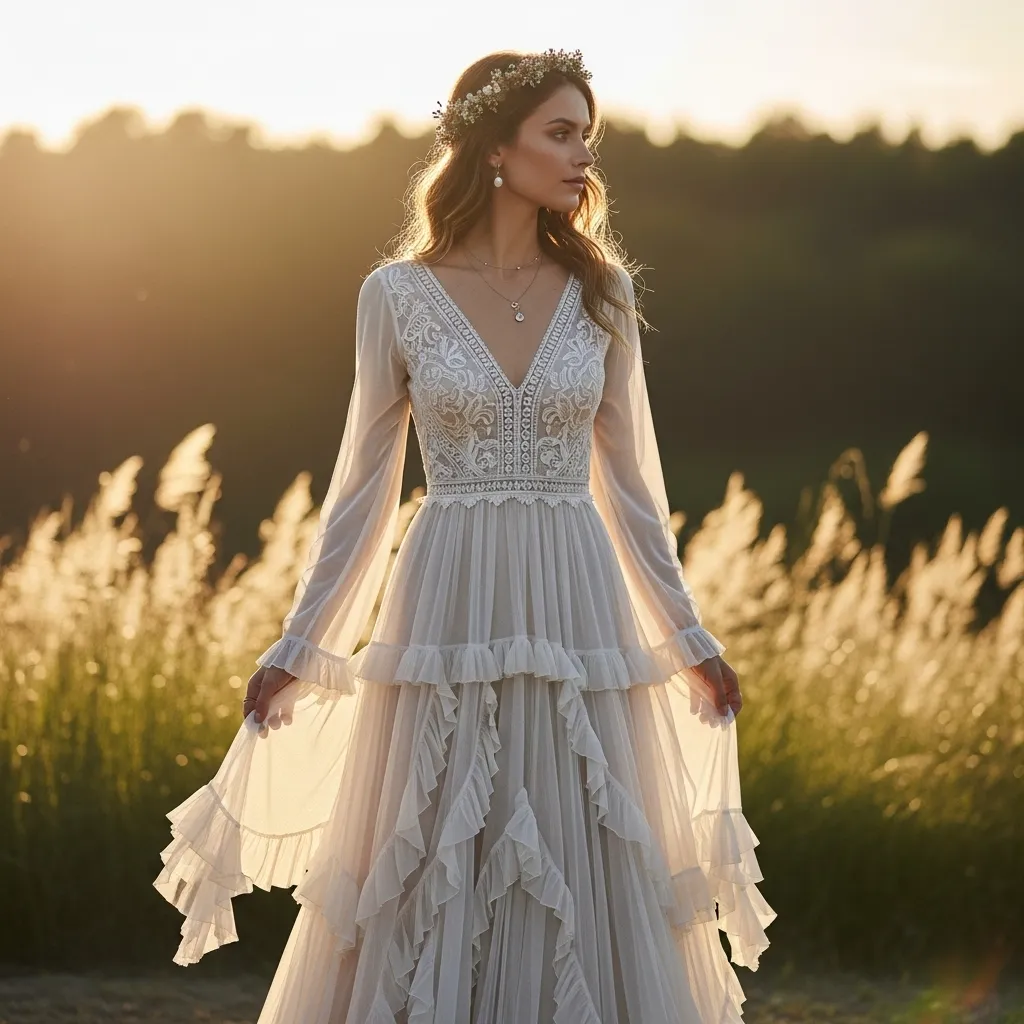 Bohemian Ruffled Chiffon Gown